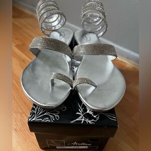 Strappy silver rhinestone flat sandals